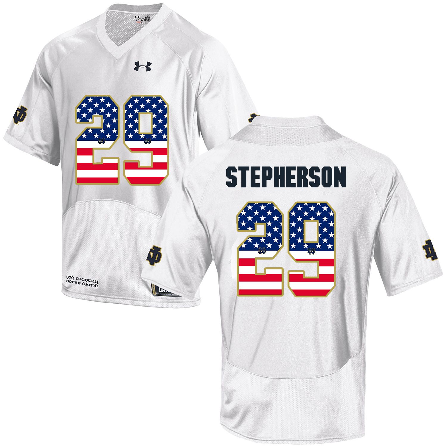 Men Norte Dame Fighting Irish #29 Stepherson White Flag Customized NCAA Jerseys